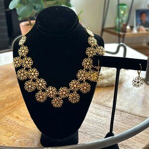 Vintage gold tone necklace and earring set costume jewelry from the 70’s